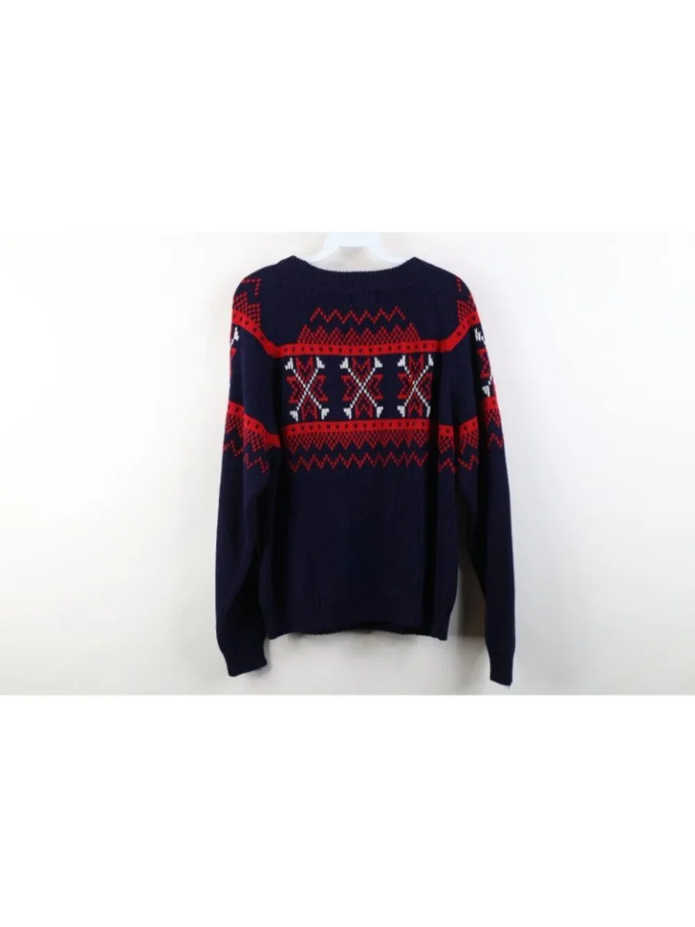 Vintage 70s Streetwear Womens Medium Fair Isle Snowflake Ribbed Knit Sweater